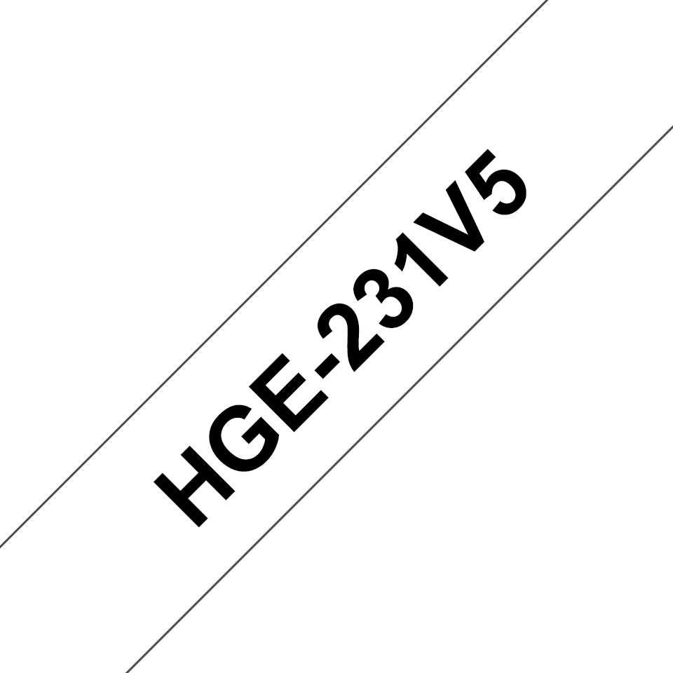 Oryginalne taśmy HGe-231V5 firmy Brother - czarny nadruk na białym tle, 12 mm szerokości